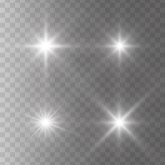 Набор светящихся звезд белого света на прозрачном фоне сияющая солнечная звезда взрывается и вспыхивает
