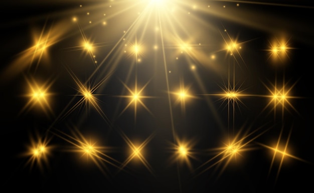 ベクトル ゴールドの明るい美しい星のセット