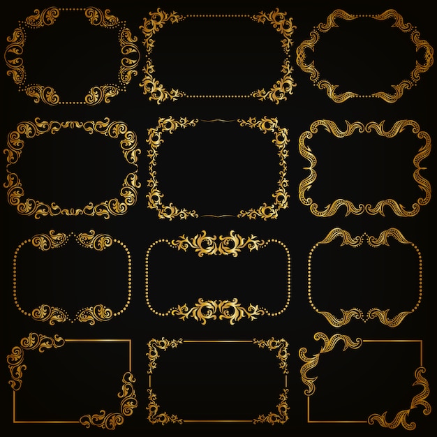 벡터 골드 장식 장식 테두리 및 프레임 세트