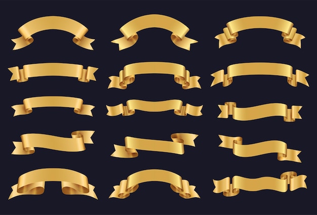 ゴールドリボンのセットです。プレミアム製品の装飾。テキストのラベルと背景。ベクトルイラスト