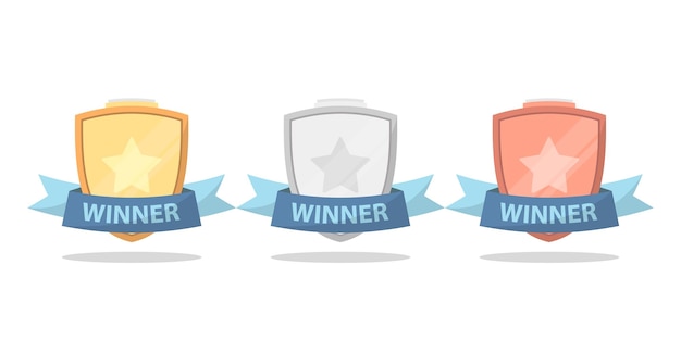 フラットの図でゴールド シルバーとブロンズ コンペ メダル バッジ受賞者のセット