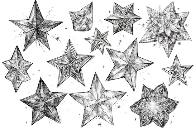 벡터 금별 세트 크리스마스와 휴일 프로젝트를 위한 반짝이는 화려한 빛나는 별들