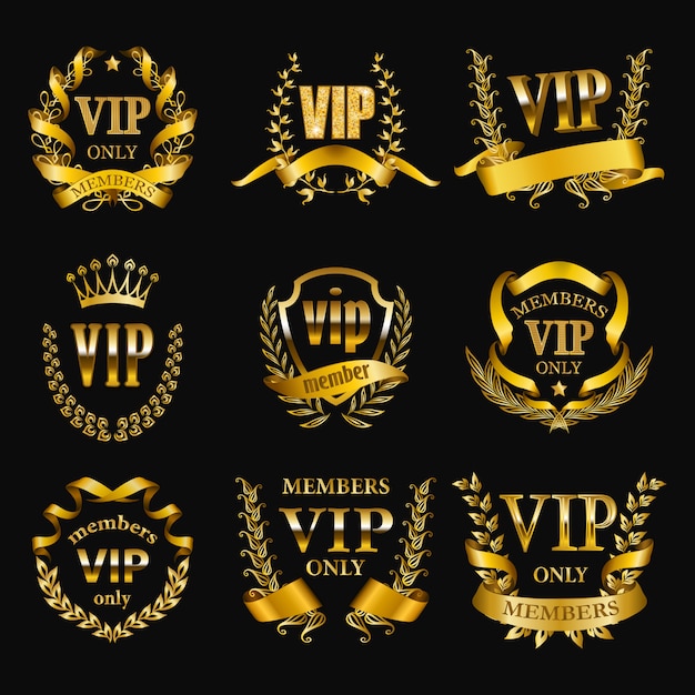 벡터 블랙에 그래픽 디자인을위한 골드 vip 모노그램 세트