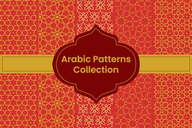 赤い背景ベクトルの黄金アラビアパターンのセット