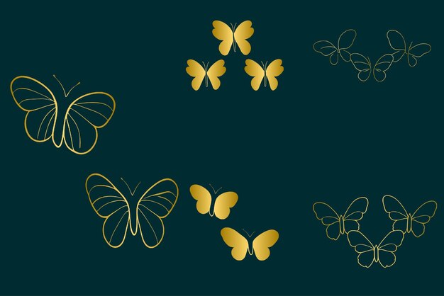 Вектор Набор золотых бабочек золотые бабочки