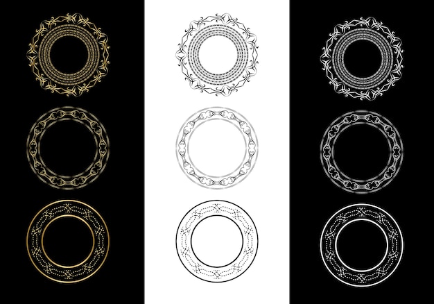 Набор золотая декоративная круглая рамка для дизайна с растительным орнаментом шаблон для печати