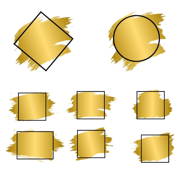 벡터 프레임 금색 페인트 브러시 스트로크 프레임과 함께 골든 그런지 페인트 스트로크 세트