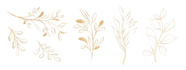 황금 잎 그림의 세트