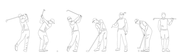 벡터 색 배경 터에 골퍼 스케치의 세트