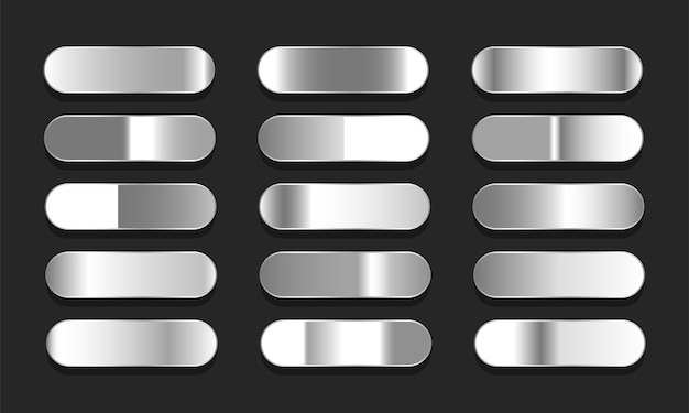 실버 또는 플래티넘 그라디언트 세트. 금속 효과 그라디언트 그림의 큰 컬렉션