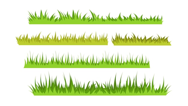벡터 만화 스타일의 녹색 잔디 세트 천연 유기농 바이오 에코 레이블 잔디 흰색 배경의 벡터 그림