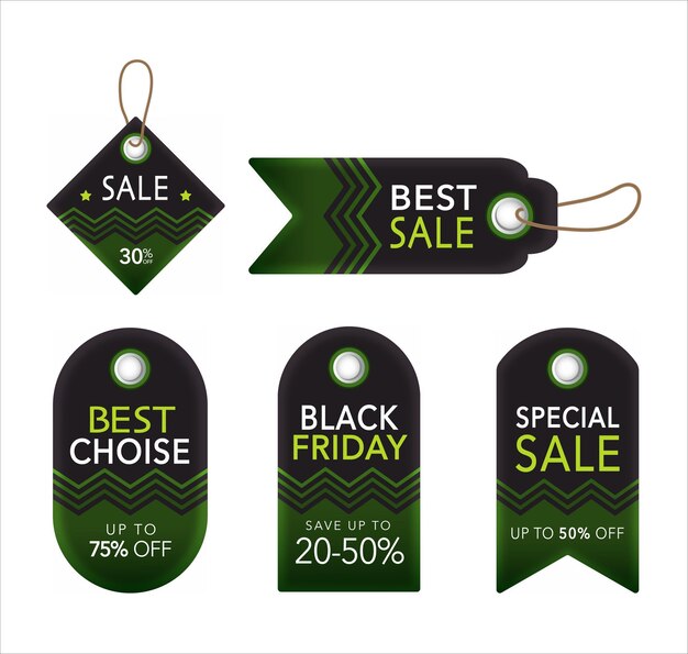 Вектор Набор зеленых распродаж баннеров черная пятница ценник скидка