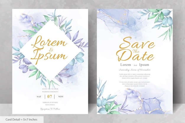 수채화 손으로 그린 꽃과 녹지 꽃 프레임 결혼식 초대 카드 서식 파일의 집합