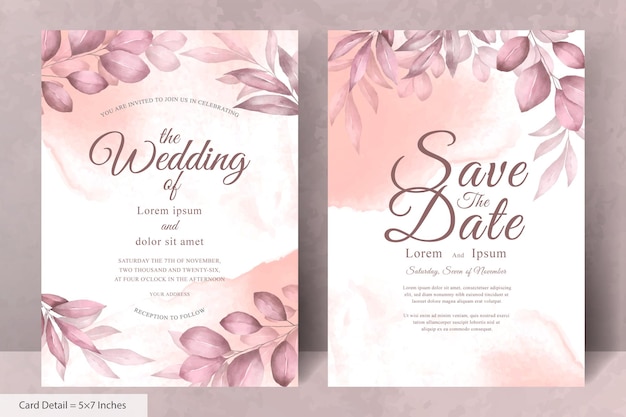 緑の花のフレームのセット水彩手描き花と結婚式の招待カードテンプレート