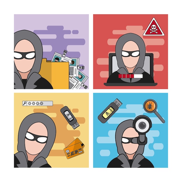 Набор векторных иллюстраций иконок для хакеров