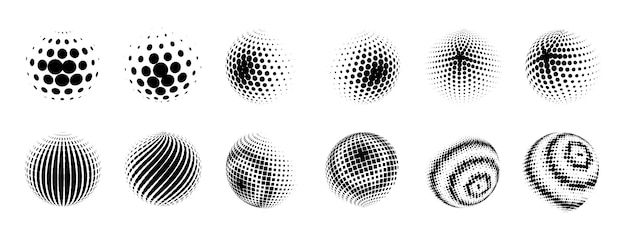 ベクトル ハーフトーン体積球のセット3d球のコレクションハーフトーンデザイン要素ベクトル図