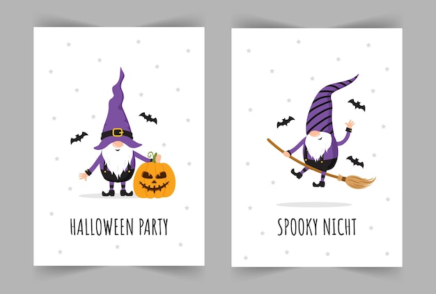 Набор поздравительных открыток на хэллоуин симпатичные скандинавские гномы