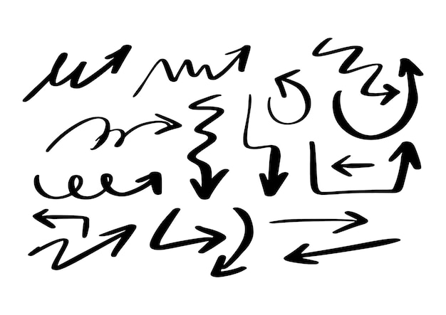 손으로 그린 화살표 벡터 아이콘 세트 사업 계획 및 교육에 대 한 스케치 화살표 디자인을 설정