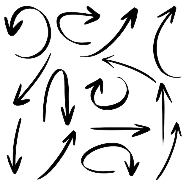 손으로 그린 화살표 흰색 배경에 고립의 집합입니다. 비즈니스 Infographic, 배너, 웹 및 개념 디자인에 대 한입니다. 벡터 낙서 디자인 요소입니다.