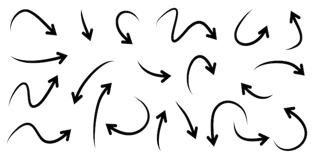 Набор рисованной стрелки, изолированные на белом фоне. для бизнес инфографики, баннера, сети и концепции дизайна. векторные элементы дизайна каракули.