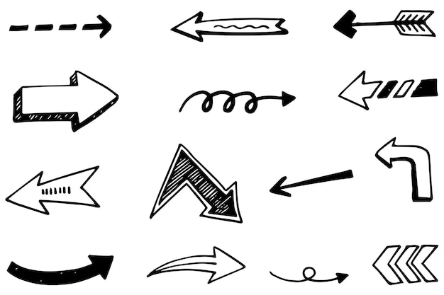 手描き矢印のセットベクトル落書きデザイン要素白い背景のイラストビジネスインフォグラフィックバナーウェブとコンセプトデザイン