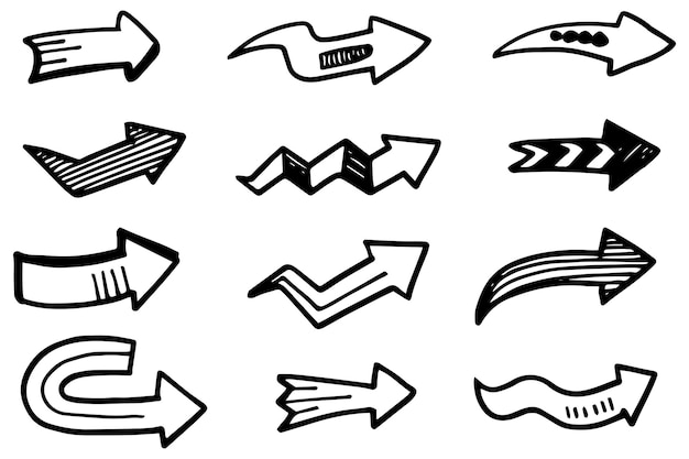 手描き矢印のセットベクトル落書きデザイン要素白い背景のイラストビジネスインフォグラフィックバナーウェブとコンセプトデザイン