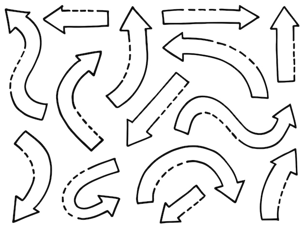 손으로 그린 화살표 벡터 낙서 디자인 요소 흰색 Backgroundfor 비즈니스 Infographic 배너 웹 및 개념 디자인에 그림의 집합