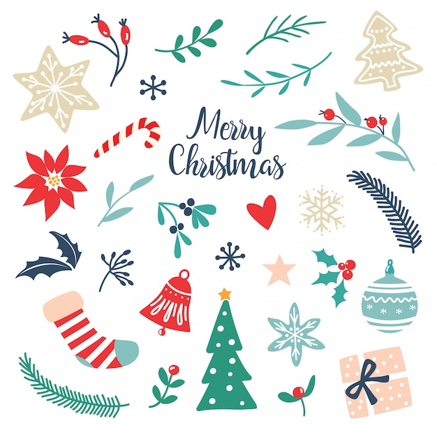 ベクトル 手描きのクリスマスの要素とシンボルのセット