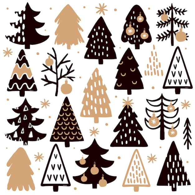 Набор рисованных рождественских деревьев