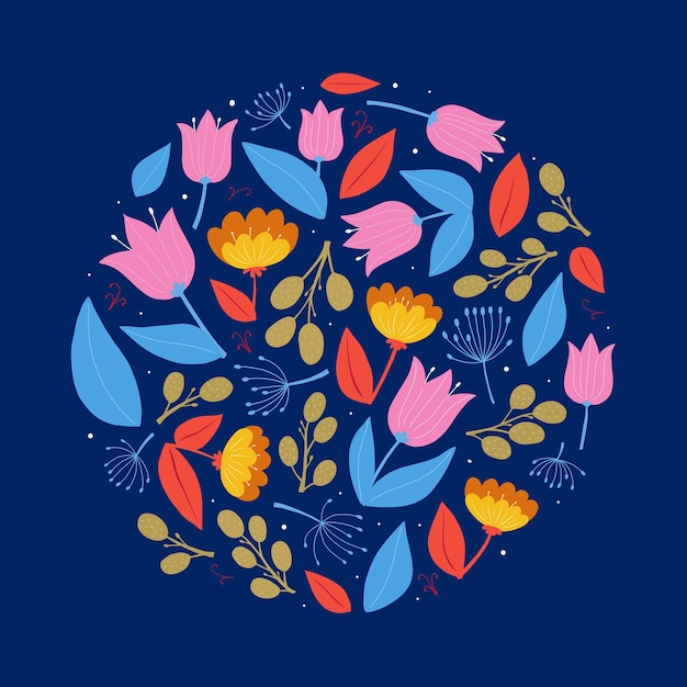 Вектор Набор вручную нарисованных декоративных цветочных элементов цветов и листьев для наклеек отпечатков карт баннер