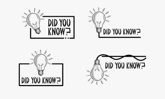 Вектор Набор рукописных рисунков знаете ли вы векторный шаблон иконы постов для социальных сетей фон забавный факт пустой шаблон fyi вектор с идеей лампочки