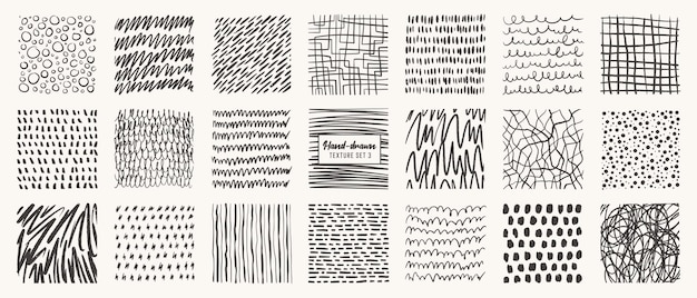 ベクトル 手描きのパターンのセットは、インク鉛筆ブラシで作られたベクトルテクスチャを分離しました