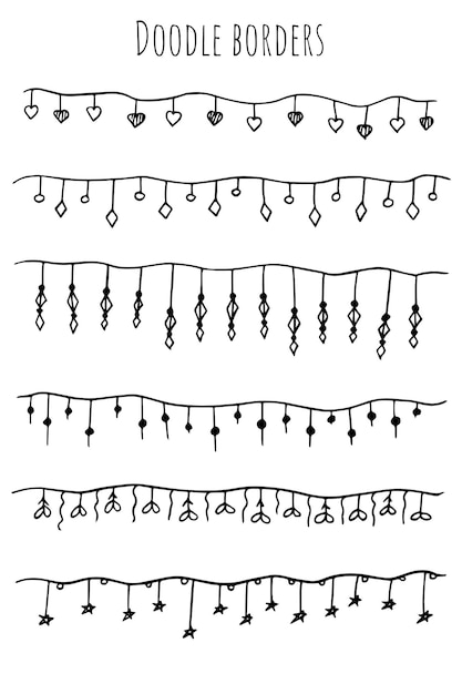 Набор нарисованных вручную гирлянд со звездами и лампочками векторная иллюстрация
