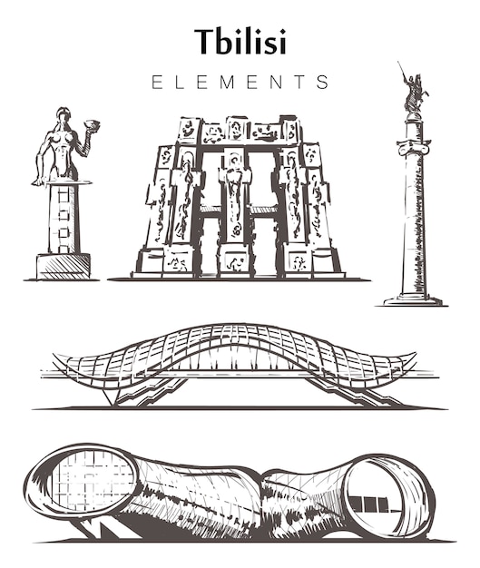 손으로 그린 트빌리시 건물 세트