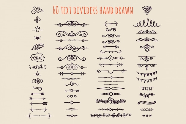 分離された手描きのテキスト仕切りのセットです。古紙デコレーション