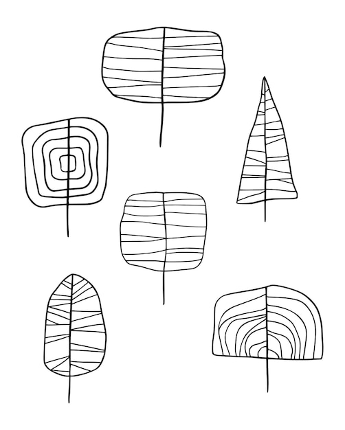 벡터 손으로 그린 나무 세트