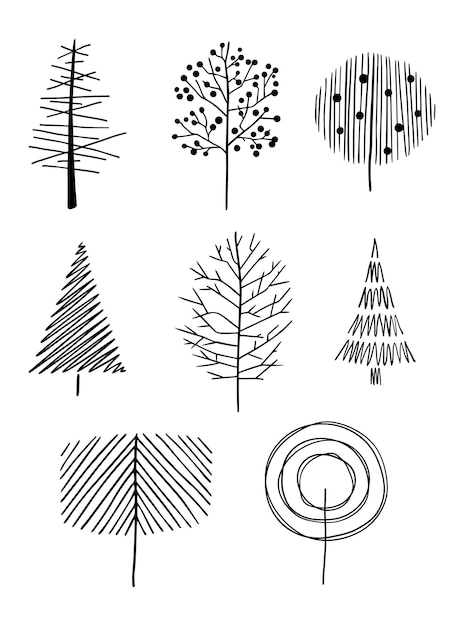 Вектор Набор рисованной деревьев