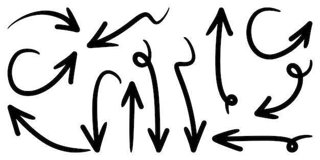 Вектор Набор нарисованных вручную векторных стрелок каракули на белом фоне элемент дизайна векторной иллюстрации