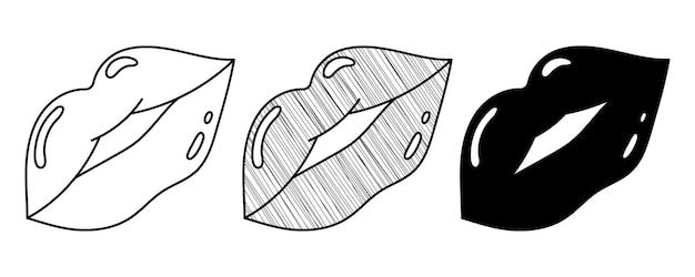 Набор нарисованных вручную векторных губ в мультяшном стиле каракулей