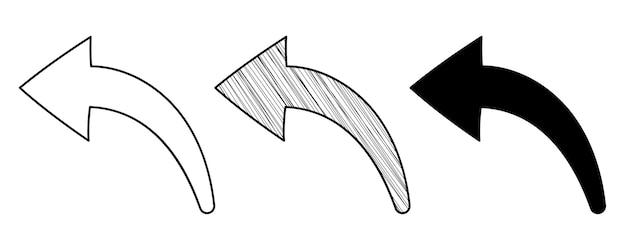 낙서 만화 스타일의 손으로 그린 벡터 회신 화살표 세트