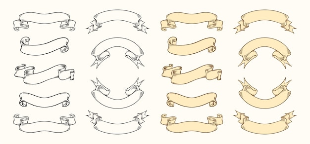 ベクトル 手描きのヴィンテージバナー＆リボンのセット