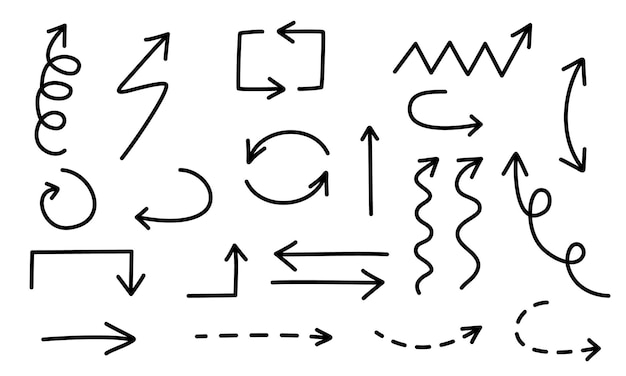 Вектор Набор нарисованных вручную стрел коллекция нарисованных вручную стрелок на изолированном фоне значки стрелок векторная иллюстрация eps 10