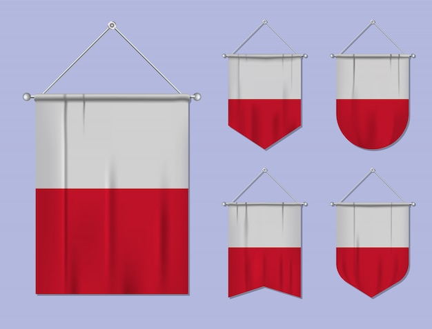 Вектор Набор флагов мальты с текстильной текстурой. разнообразие форм национального флага страны. вертикальный шаблон вымпела
