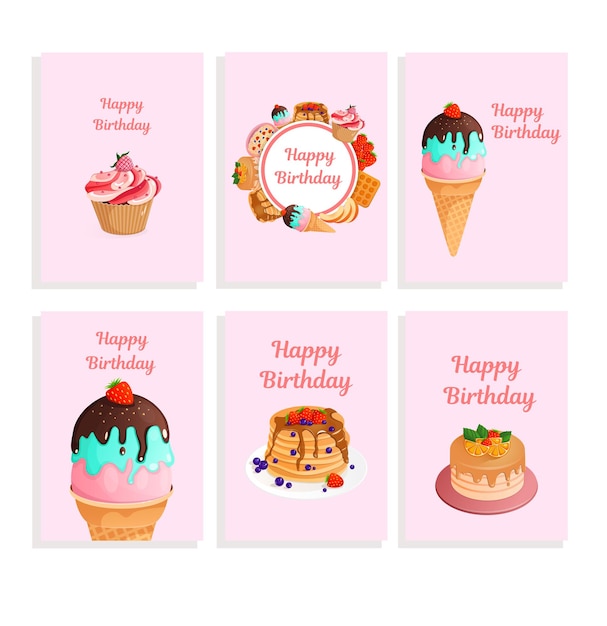분홍색 배경에 생일 축하 카드 세트