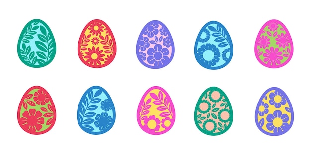 Вектор Набор счастливых пасхальных яиц с красочными цветочными украшениями