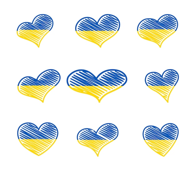 Набор сердец в украинских цветах