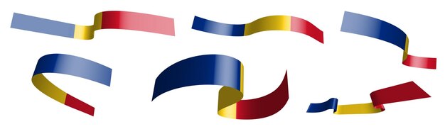 Вектор Набор праздничных лент. флаг румынии, размахивающийся на ветру. разделение на нижние и верхние слои. элемент дизайна. вектор на белом фоне