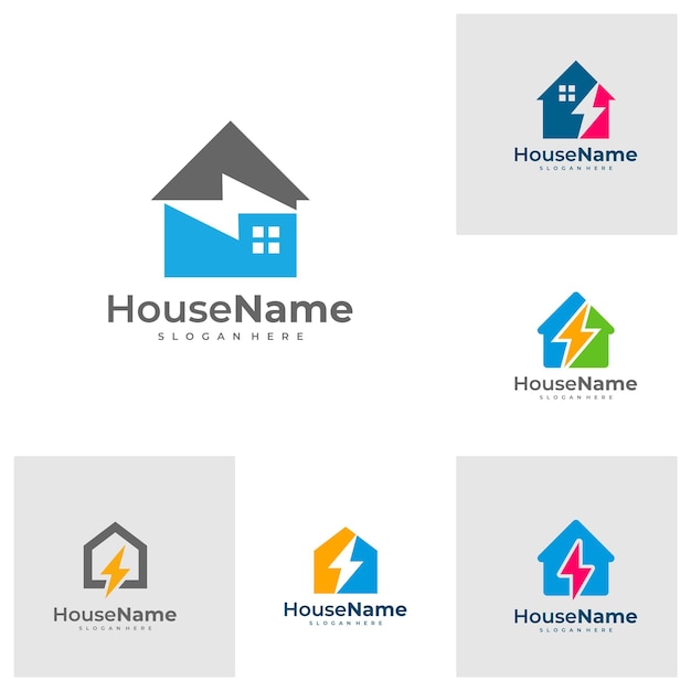 Набор логотипов home bolt vector electric house logo icon design element design illustration