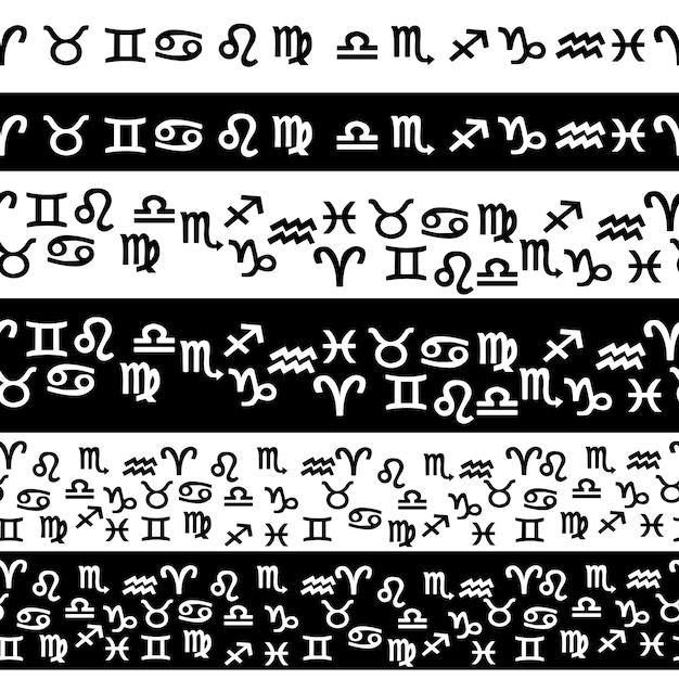 Набор горизонтальных границ с силуэтами знаков зодиака знаков гороскопа в виде рамок