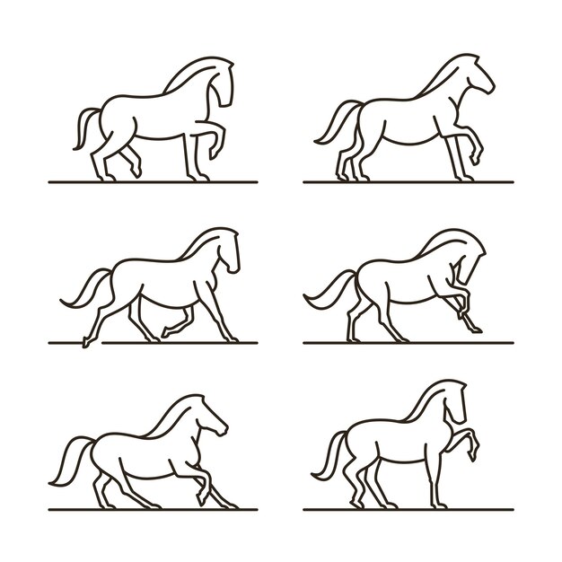 Вектор Набор иллюстраций векторного дизайна иконок лошади